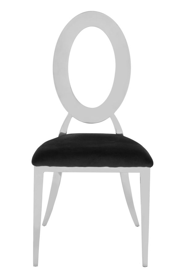 Luxe Round Back Dining Chair Elegant Silver Armless Accent Chair Black Velvet Upholstered Modern Chair