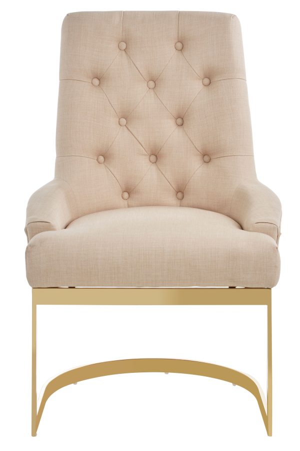 Luxurious Natural Dining Chair Gold Finish Accent Chair With Button Tufted Backrest Armless Modern Chair