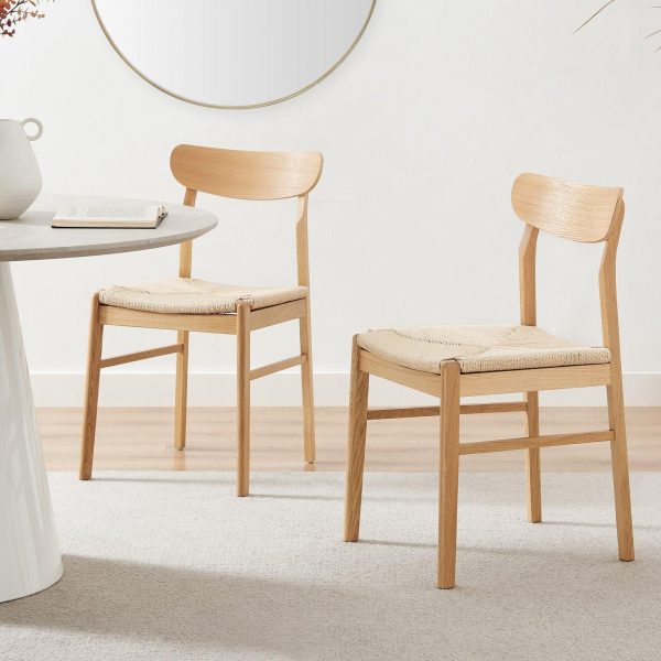 Bonnie 2x Oak and Veneer Wooden Rope Dining Chairs