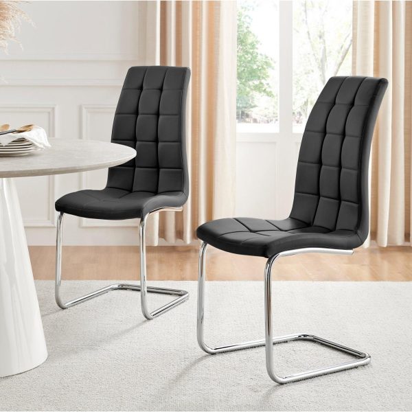 Set of 2 Murano Deep Cushioned Soft Touch Faux Leather Dining Chairs With Silver Chrome Metal Legs