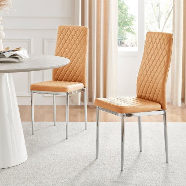 Set of 6 Milan High Back Soft Touch Diamond Pattern Faux Leather Dining Chairs With Silver Chrome Metal Legs