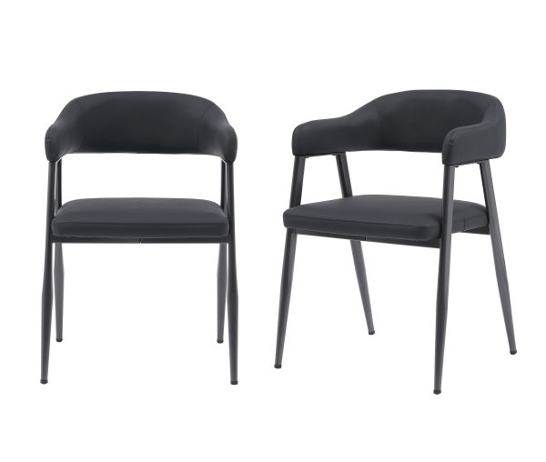 MMT Dining Chairs Set of 2 Wrap Around Armchair Vintage Design in Tan Grey or Black for Sophisticated Spaces Black