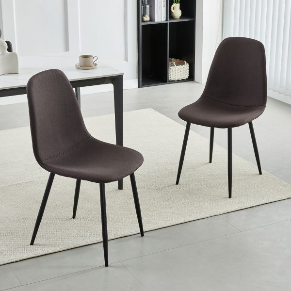 Set of 2 Dining Chairs Linen Fabric with Upholstered Seat and Metal Legs Bella