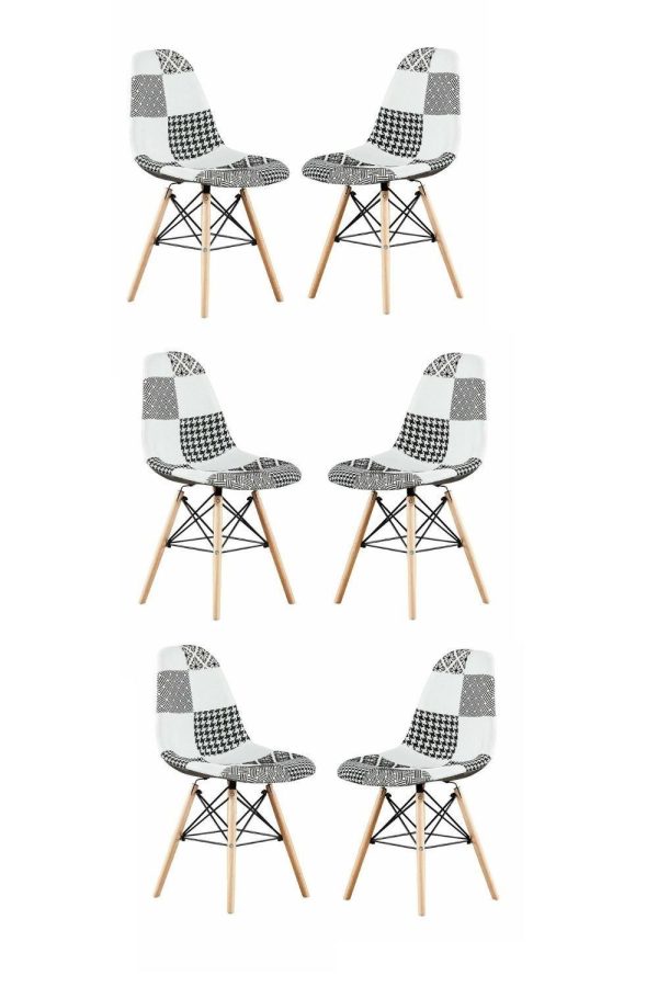 Set of 6 Patchwork Fabric Dining Chairs Upholstered Side Chair Dining Room Kitchen Metal Frame