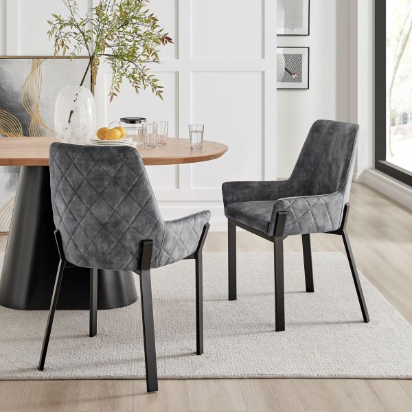 Grey Velvet Dining Chair With Metal Black Frame Set Of 2