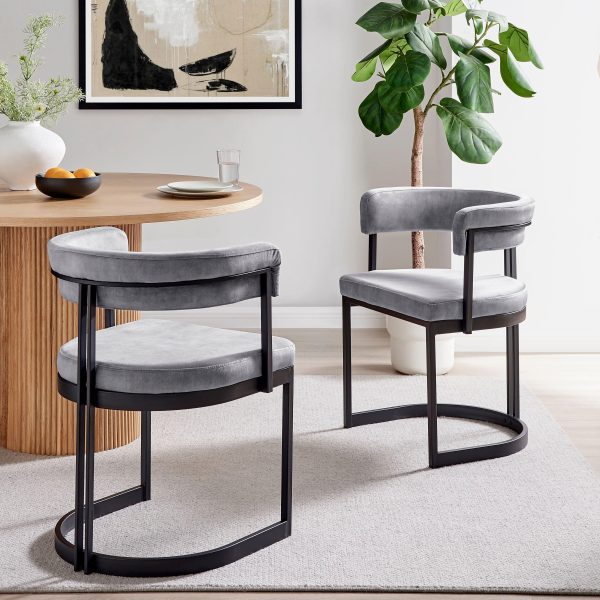 Modern Velvet Curved Dining Chair Upholstered With Soft Back Padded Seat Black Metal Frame Set Of 2