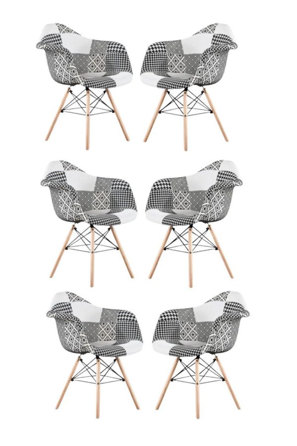 Set of 6 Patchwork Tub Fabric Dining Chairs Upholstered Armchair Dining Room Kitchen Metal Frame