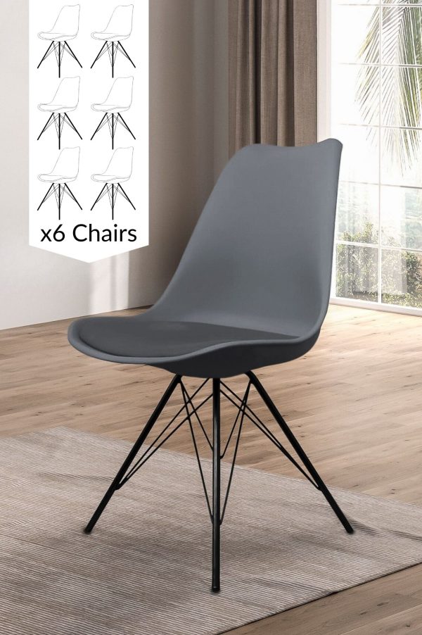 Set of 6 Soho Plastic Dining Chairs with Black Metal Legs