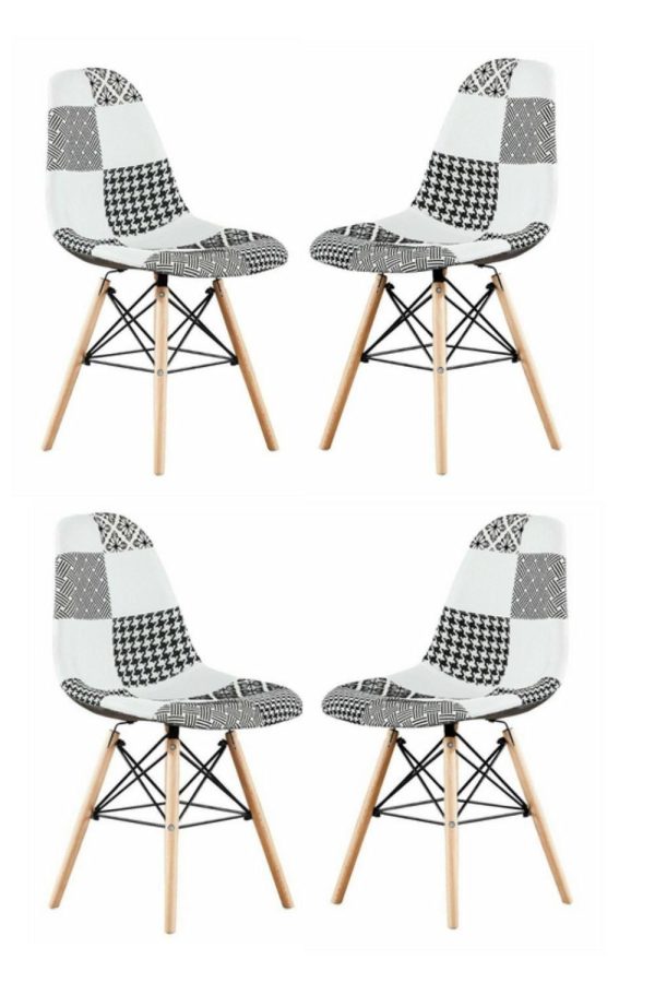 Set of 4 Patchwork Fabric Dining Chairs Upholstered Side Chair Dining Room Kitchen Metal Frame