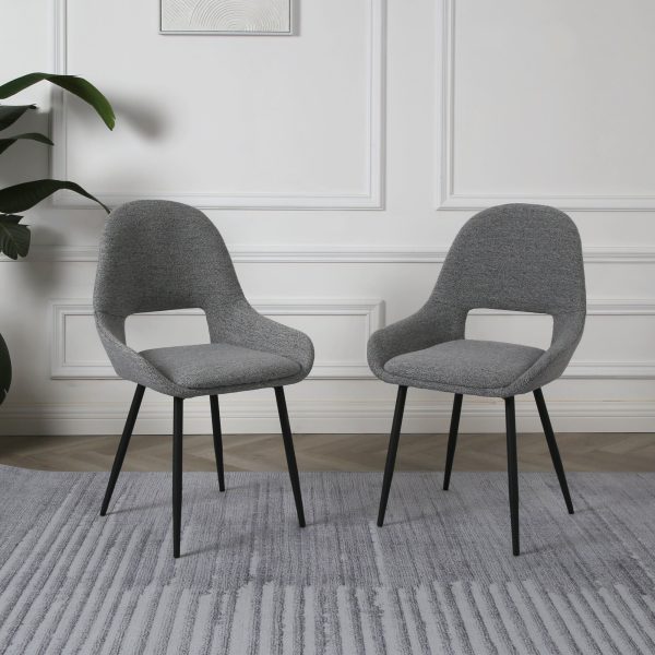 Pebble Set of 2 Boucle Dining Chairs Light Grey