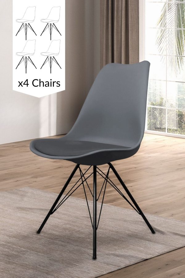 Set of 4 Soho Plastic Dining Chairs with Black Metal Legs