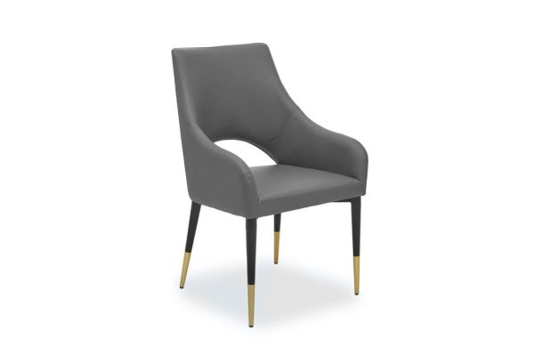 Interiors by Premier Gilden Grey Leather Effect Dining Chair with Gold Tip Legs