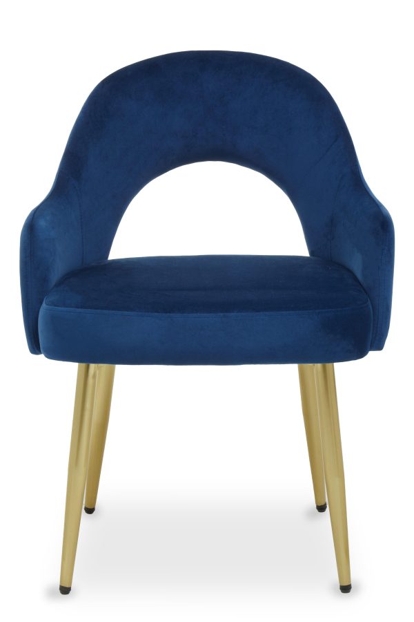 Midnight Velvet Dining Chair Luxury Blue Velvet Dining Chair Comfy Dining Chair with Gold Metallic Legs