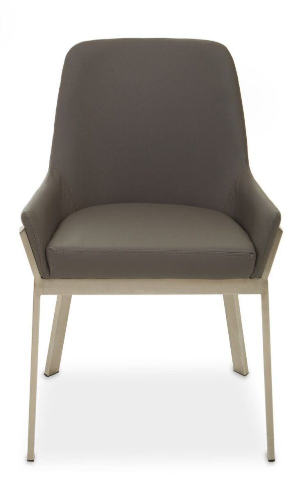 Grey Dining Chair with Flared Back Curved Back Accent Arm Chair for Dining Silver Finished Angular Legs