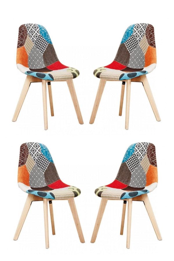 Set of 4 Patchwork Fabric Dining Chairs Upholstered Dining Room Chair