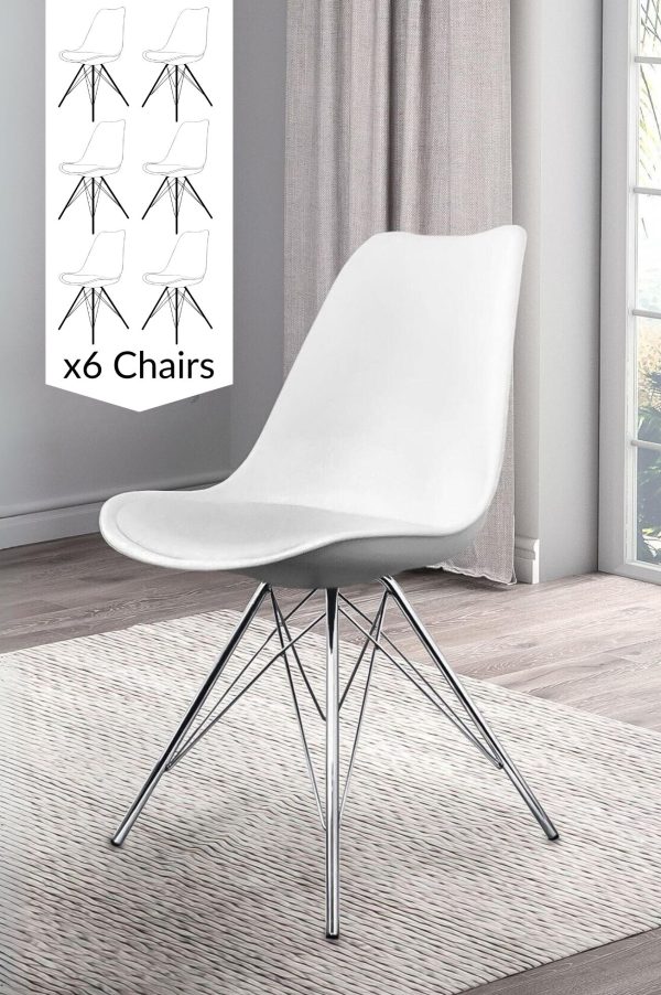 Set of 6 Soho Plastic Dining Chairs with Chrome Metal Legs