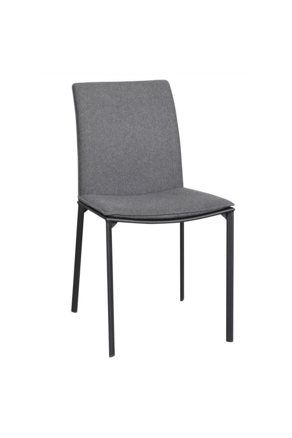 Pair Of Charcoal Fabric Dining Chairs With Black Metal Legs