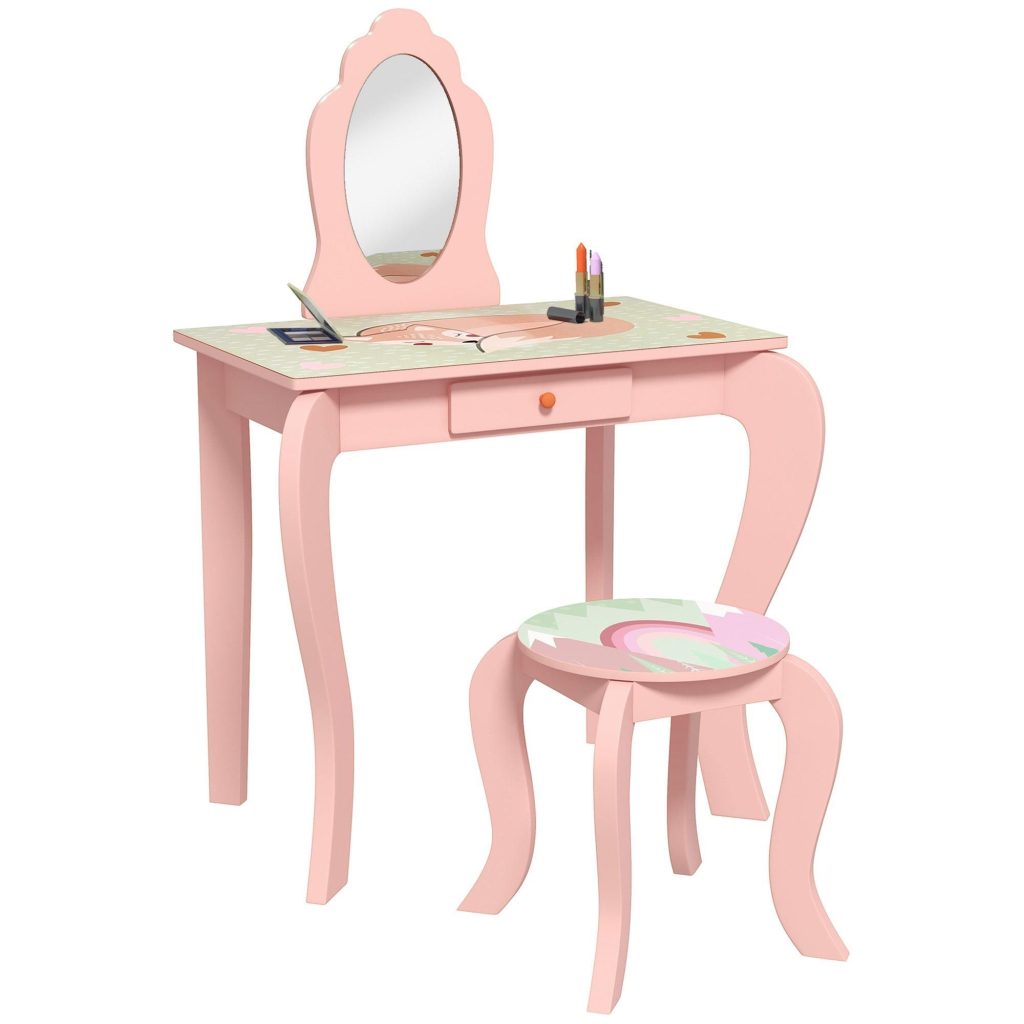 Kids Dressing Table with Mirror and Stool Vanity Table for 3 6 Years