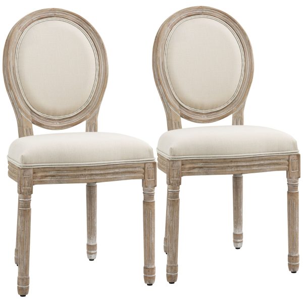 Dining Chairs Set of 2 French Style Kitchen Chairs Armless Accent Chairs with Linen Fabric Upholstery Round Backrest and Solid Wooden Frame