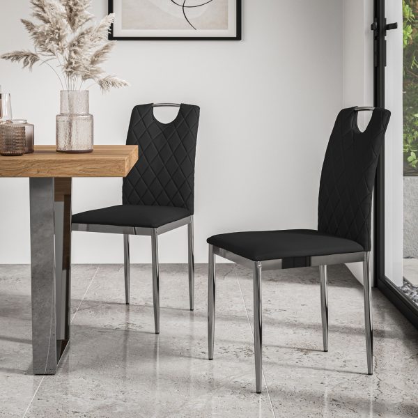 Set Of 4 Monza Faux Leather Dining Chair Modern Padded Seat Chrome Legs Kitchen