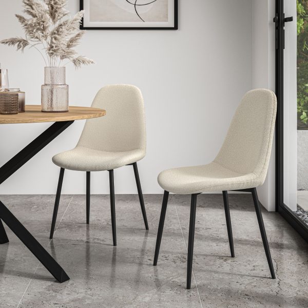 Set Of 2 Maya Boucle Dining Chair Modern Padded Seat Metal Legs Kitchen