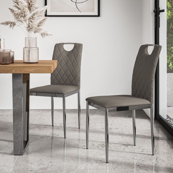 Set Of 2 Monza Faux Leather Dining Chair Modern Padded Seat Chrome Legs Kitchen