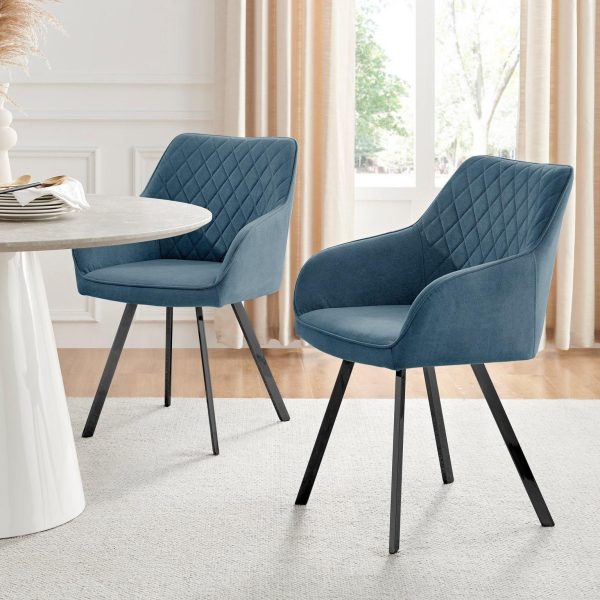 Set of 2 Falun Deep Padded Dining Chairs Upholstered in Soft Durable Fabric With Black Legs