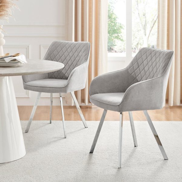 Set of 2 Falun Deep Padded Dining Chairs Upholstered in Soft Durable Fabric With Silver Chrome Legs