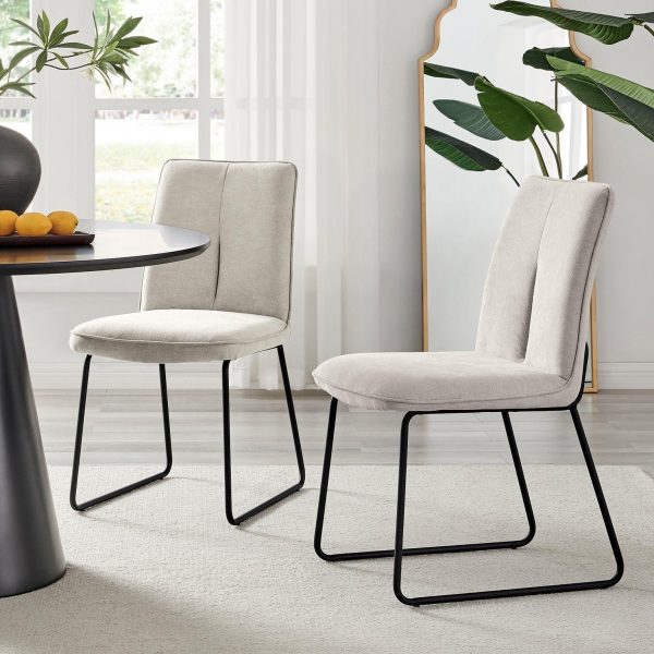 Set of 2 Modern Chic Deep Padded Soft And Durable Stitched Fabric Black Powder Coated Metal Leg Dining Chairs