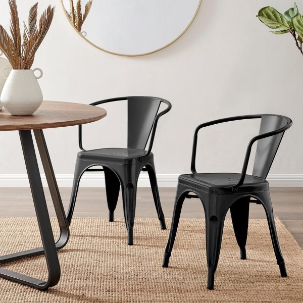 Set of 2 Colton Industrial Steel Stackable Tolix Style Dining Chairs with Arms