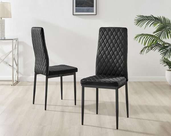 Set of 4 Milan High Back Soft Touch Diamond Pattern Velvet Dining Chairs With Black Powder Coated Metal Legs