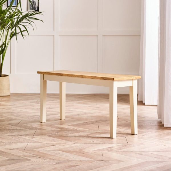 Tenby Small Cream And Oak Coloured Wooden Dining Bench