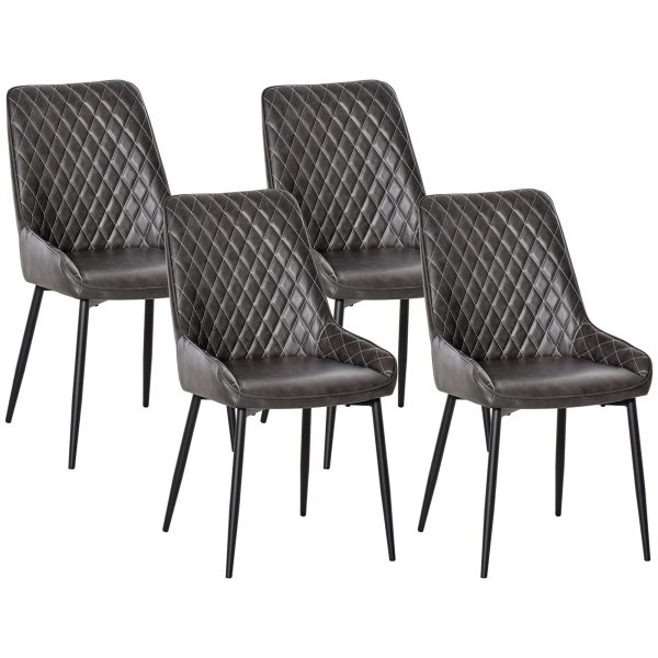 Retro Dining Chair Set of 4 PU Leather Upholstered Side Chairs