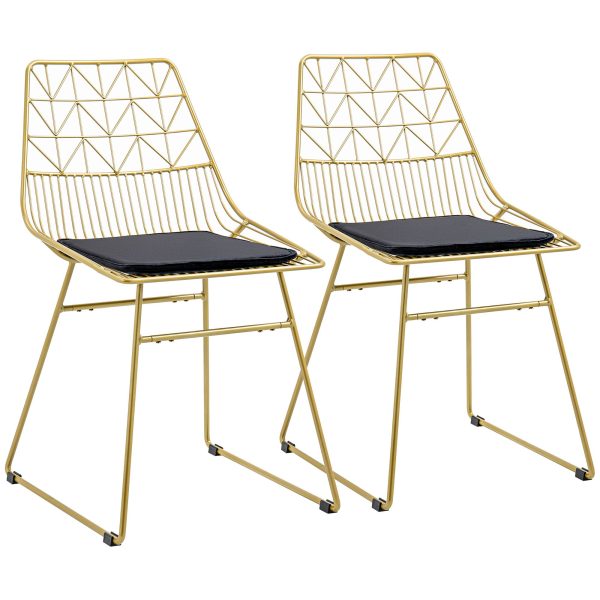 Metal Wire Dining Chairs Set of 2 with Cushion