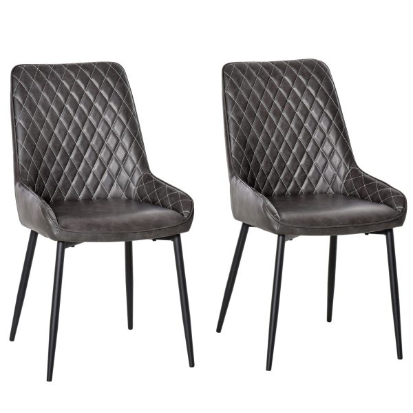 Retro Dining Chair Set of 2 PU Leather Upholstered Side Chairs