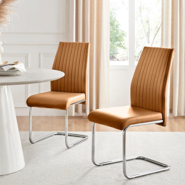 Lorenzo 2x Tan Faux Leather Silver Leg Dining Chair