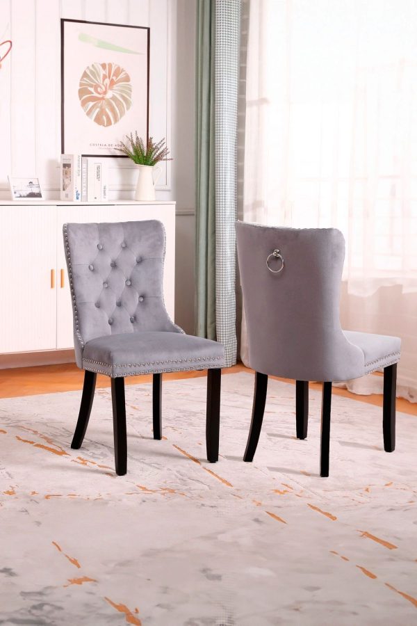 Set of Two Studded Velvet Dining Chair with Ring Knocker Detail