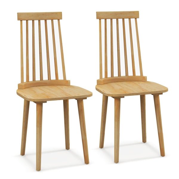 Set of 2 Windsor Dining Chairs Armless Kitchen Side Chairs W Rubber Wood Legs