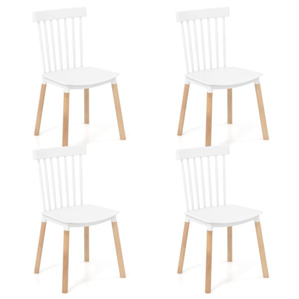 Set of 4 Windsor Dining Chairs Kitchen Armless Side Chairs White