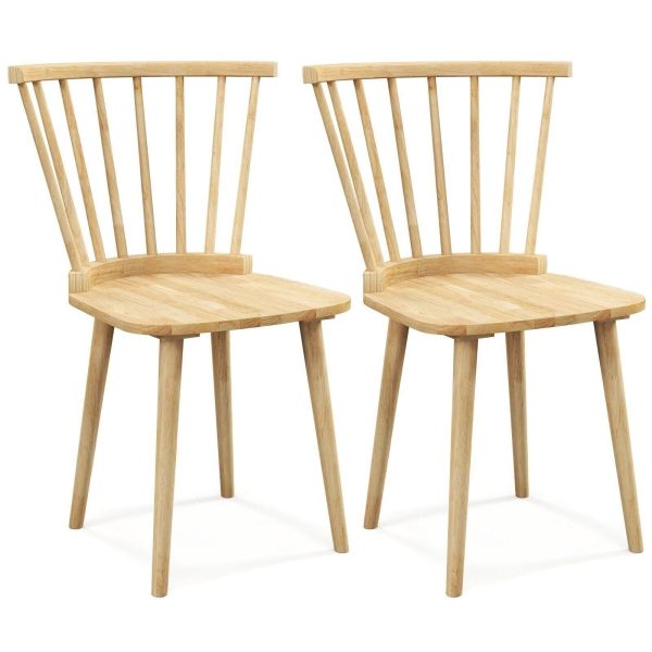 Set of 2 Windsor Dining Chairs Wood Kitchen Chairs w Spindle Back