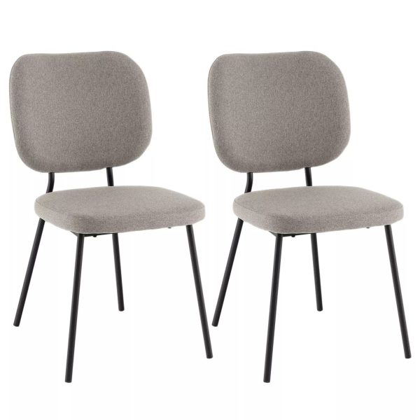 Set of 2 Dining Chairs Padded Kitchen Linen Chair Armless Side Chair w Curved Back Grey