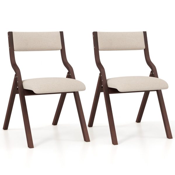 Set of 2 Padded Folding Chair Wooden Counter Dining Chairs W Linen Fabric Seat