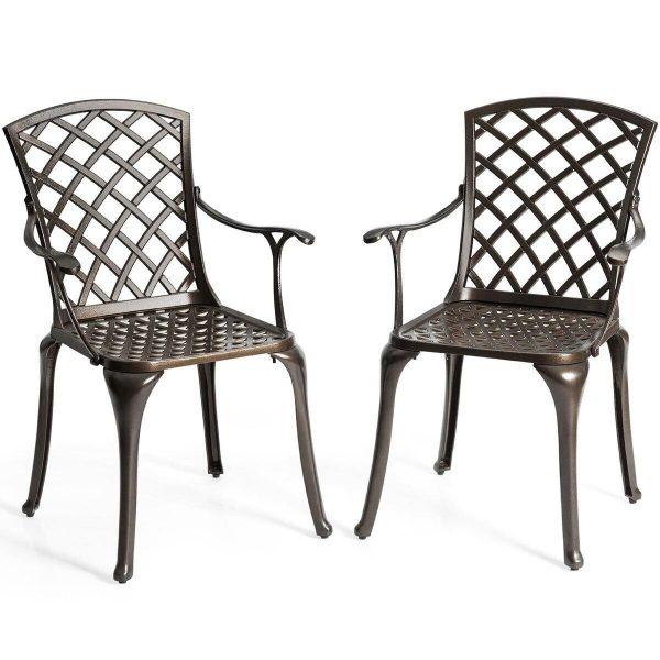 Outdoor Metal Dining Chairs Set of 2 Cast Aluminum Patio Chairs