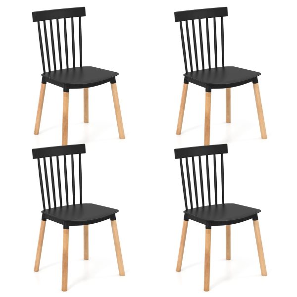 Set of 4 Windsor Dining Chairs Kitchen Armless Side Chairs Black