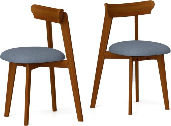 Wood Dining Chairs Set of 2 Padded Seat Curved Backrest Wood Legs