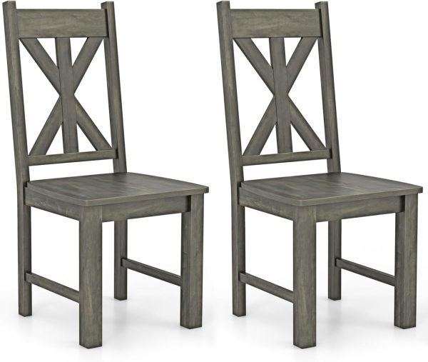 Wooden Dining Chairs Set of 2 Side Chairs Hollowed Backrest Wood Legs