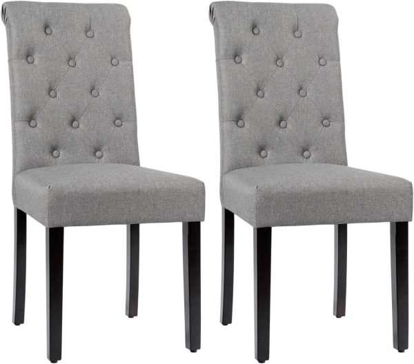 Dining Chairs Set of 2 Padded Accent Chairs Tufted Backrest Wood Legs