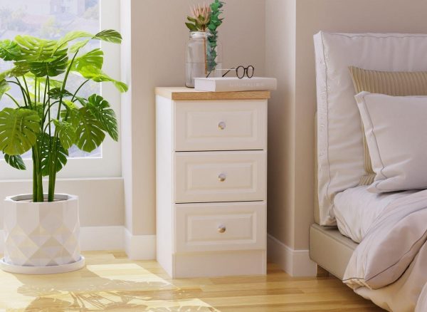 Texas 3 Drawer Bedside Table   White