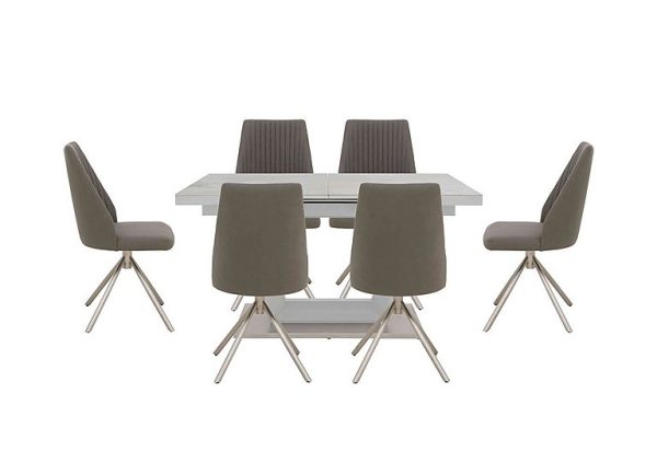 Grigio Small Extending Table with 6 Swivel Dining Chairs