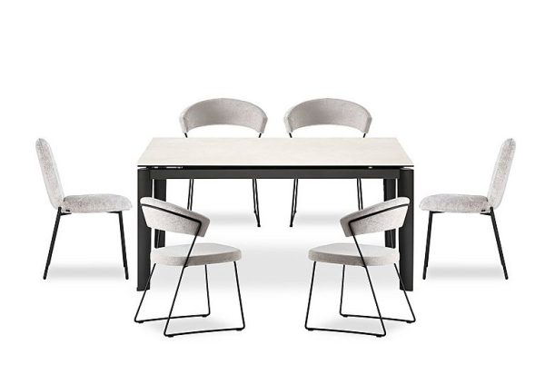 Connubia   Rosa 160cm Medium Extending Dining Table with Salt White Ceramic Top and Black Metal Legs and 4 New York Chairs and 2 Riley Chairs